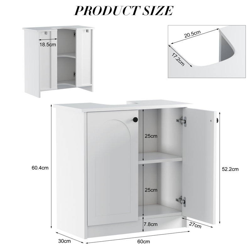 60cm Single Bathroom Vanity Base Modern Free-Standing, White