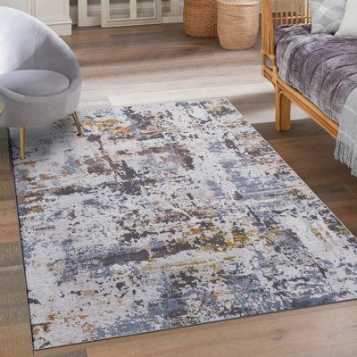 Tapis ivoire / bleu oriental / extérieur en polyester / polypropylène tressé à la machine Oriental