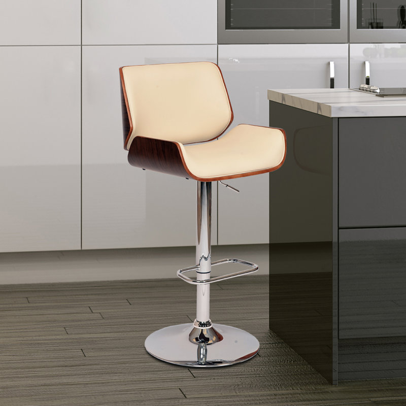 Swivel Upholstered Adjustable Height Counter Stool, Chrome/Cream