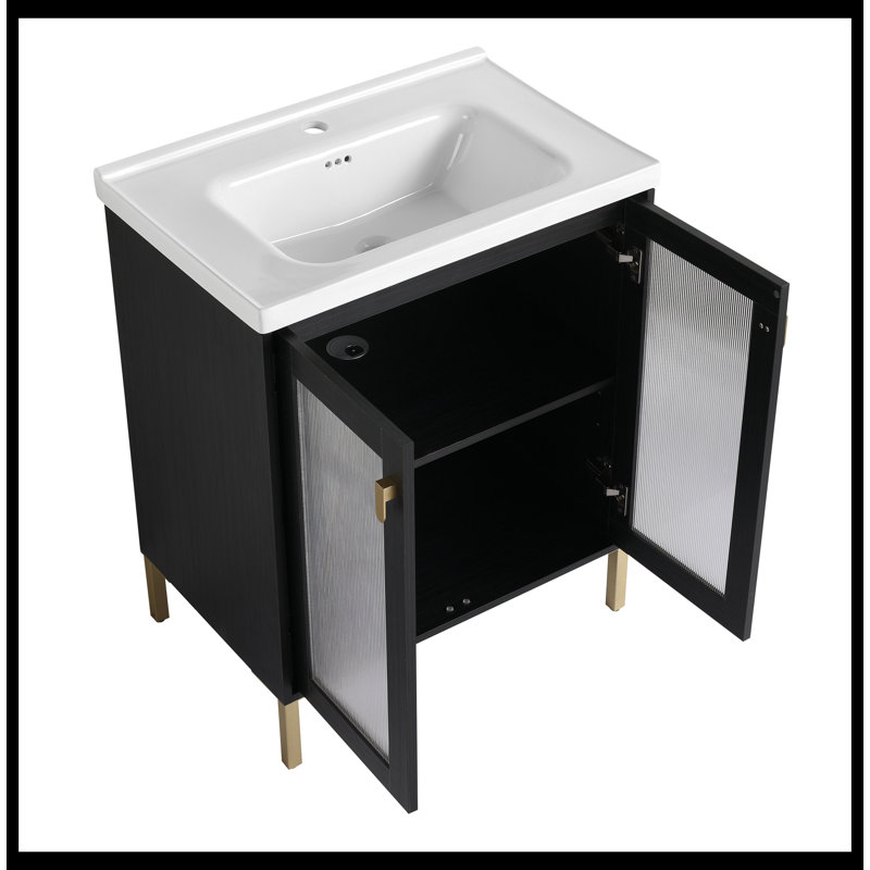Contreplaqué de meuble-lavabo autoportant de 28 pouces avec lavabo en céramique, porte à fermeture douce