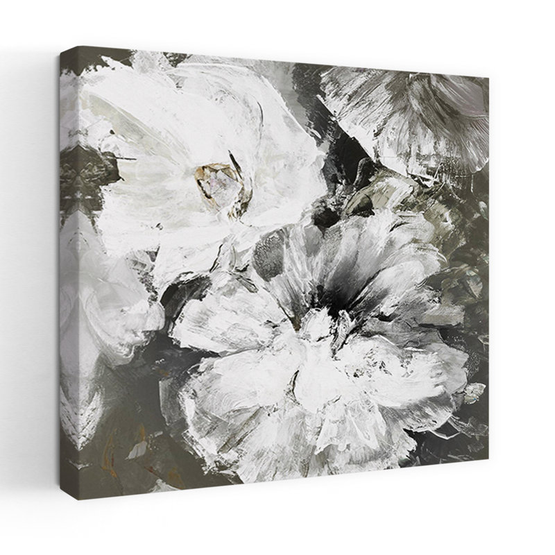 White And Grey Flowers Contemporary Flower Art, 48" H x 48" W