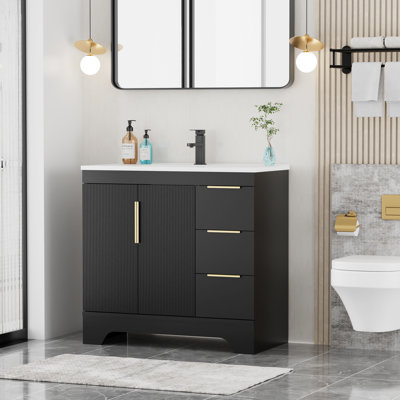 Ensemble de meuble-lavabo moderne simple 36 "avec comptoir en résine Skeen, robinet, assemblage requis