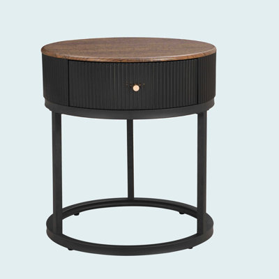 Table de chevet moderne avec tiroir, table de bout ronde en marbre avec rangement, table d'appoint