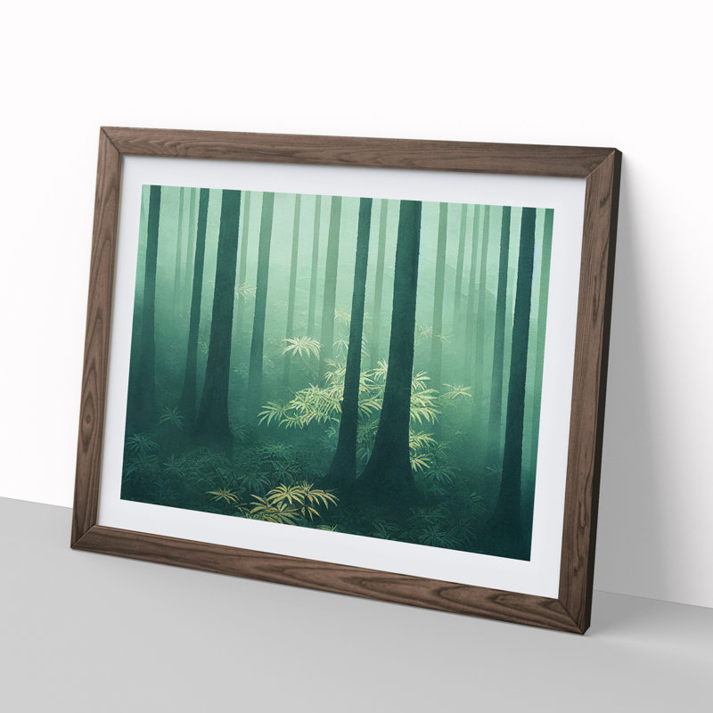 Misty Japanese Forest - Single Picture Frame Print, 46cm H x 64cm W, Walnut Framed