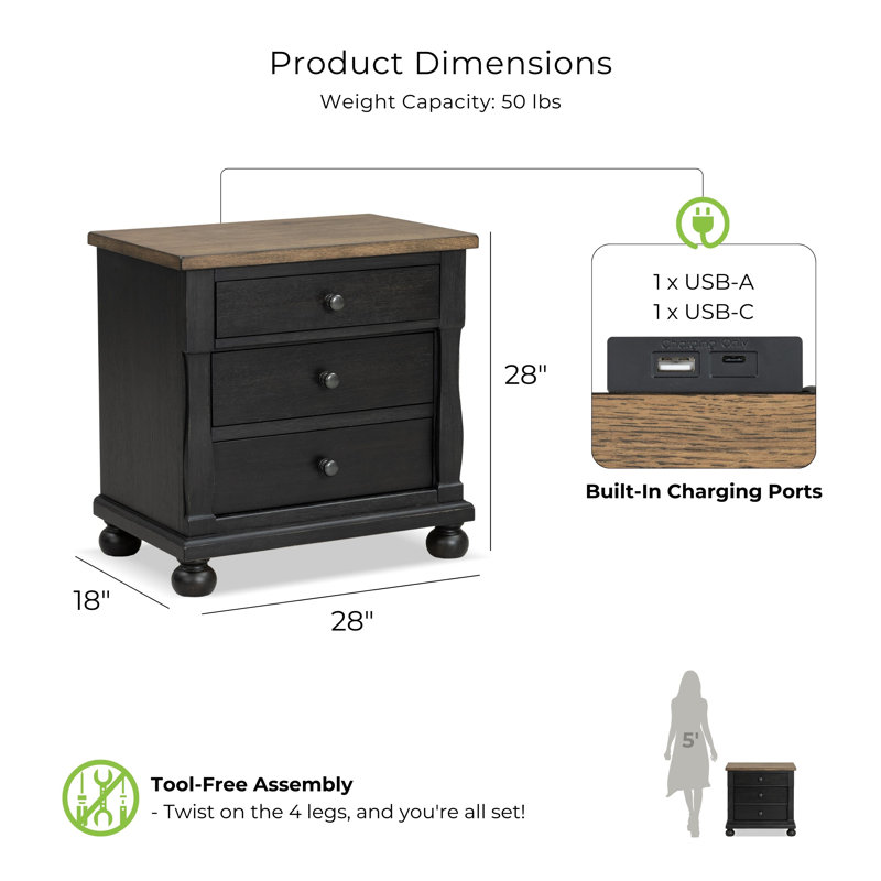 Fontevraud 3-Drawer Nightstands (Set Of 2)