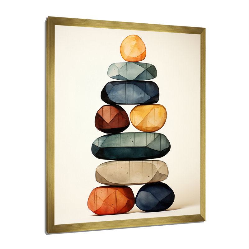 Sculpture «Finding Balance Rock Balancing Cairn» sur toile, H 32 po x l 24 po x P 1 po, Cadre doré simple