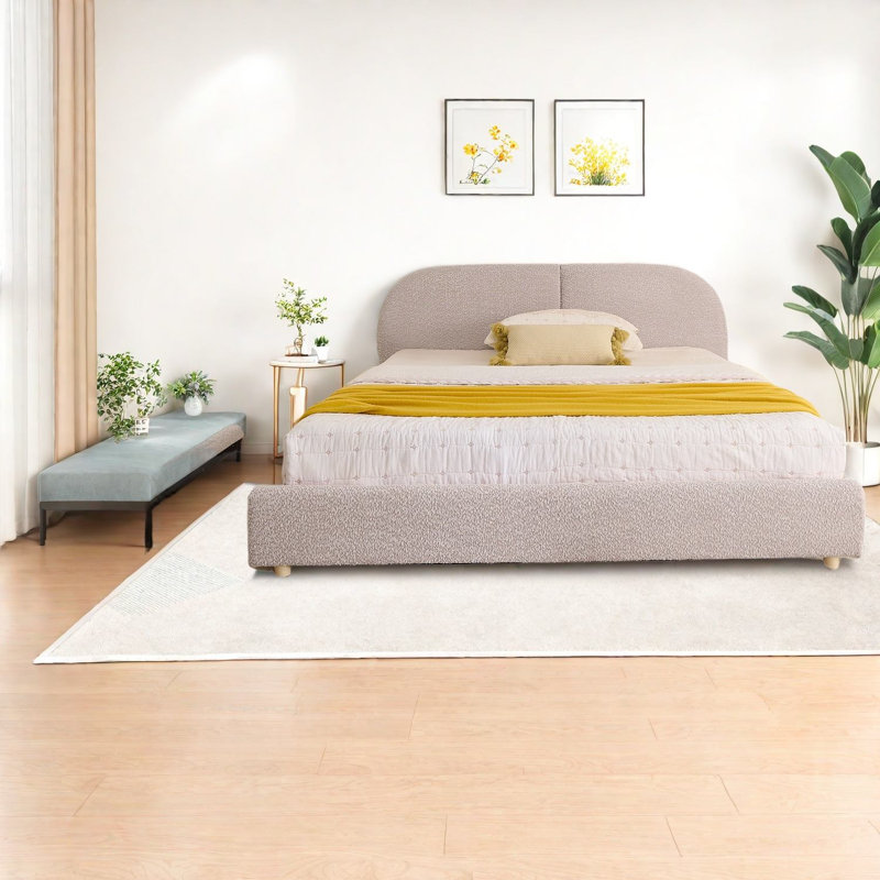 Grands lits modernes roses avec rangement, cadre en MDF et tête de lit courbée