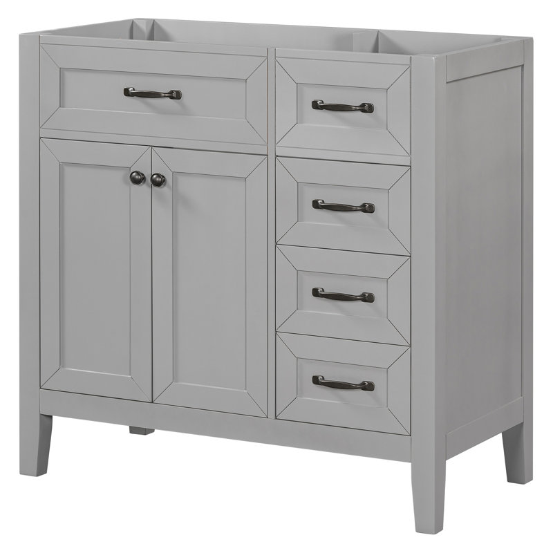 Base de meuble-lavabo 36 po, gris - bois massif et tiroir de style moderne autoportant pour un assemblage requis sans lavabo, base. Armoire avec tiroir efficace. Style. Autoportant.