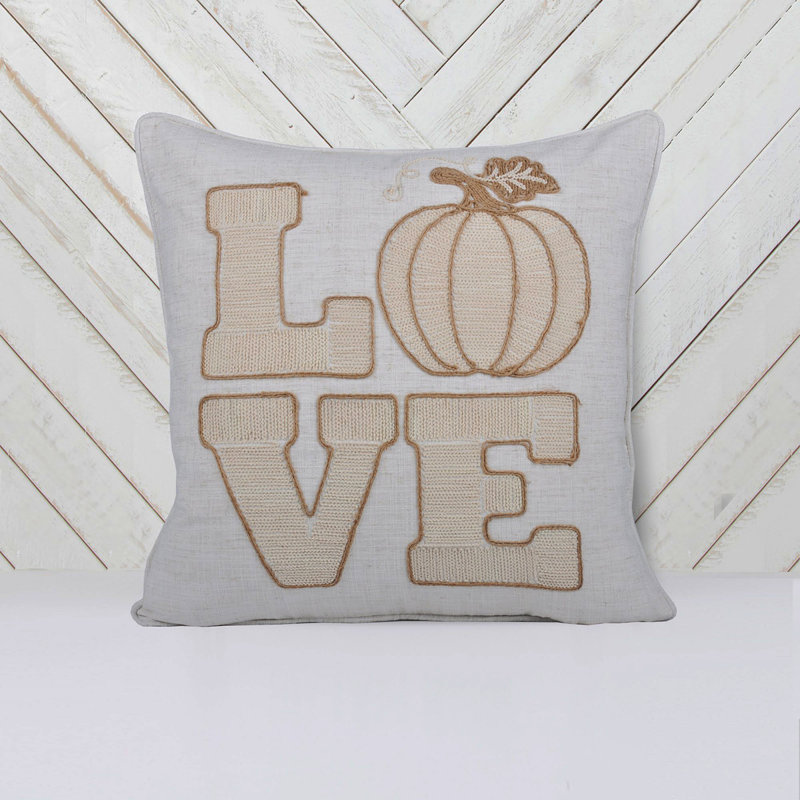 LOVE Pumpkin Embroidered Throw Pillow – Rustic Beige Fall Decor