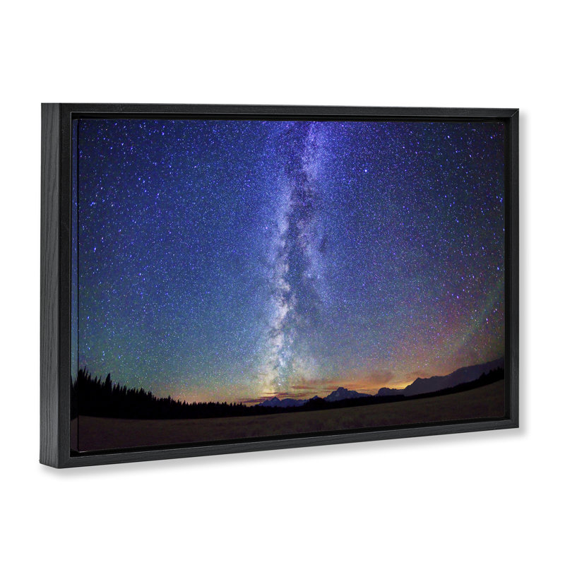 Cadre flottant à étoiles Milky Way sur terre, design par Royce Bair, H 21 po x l 31 po, Cadre flottant noir de jais