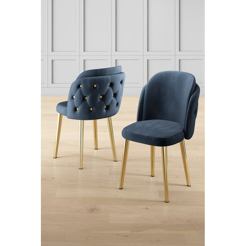 Ensemble de chaises modernes (4 pièces), anthracite et or, 17,7 po x 32,3 po x 18,1 po | Structure 100% métal, envers en contreplaqué, tissu Babyface | Confortable dossier 22 en mousse et siège en mousse 28 po | Élégant pour la salle à manger et le salon