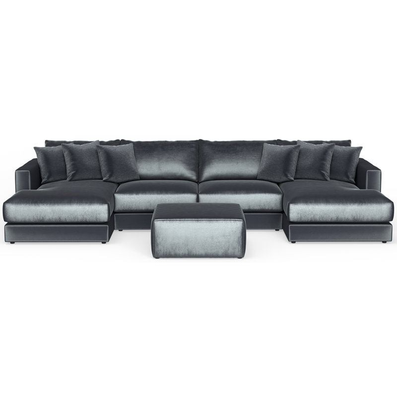 Nyrie 4-piece Modular Double Chaise Sectional And 1 Included Cocktail Ottoman, Blue/Gray Polyester