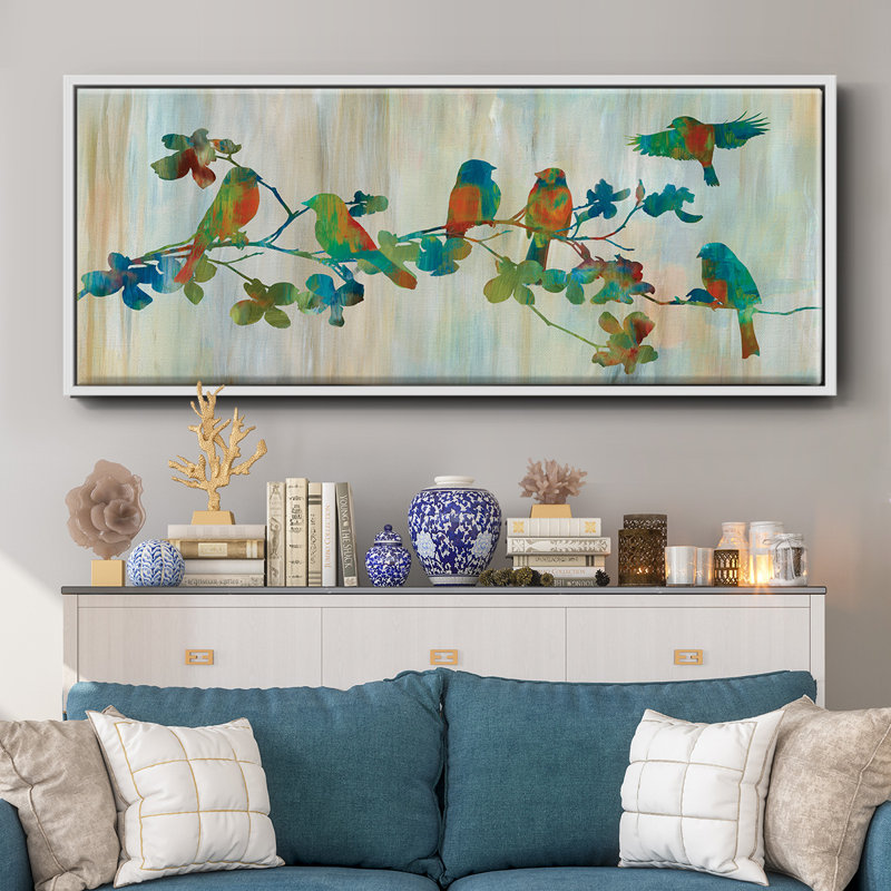 Oiseaux sur une branche - toile encadrée, H 12 po x l 30 po