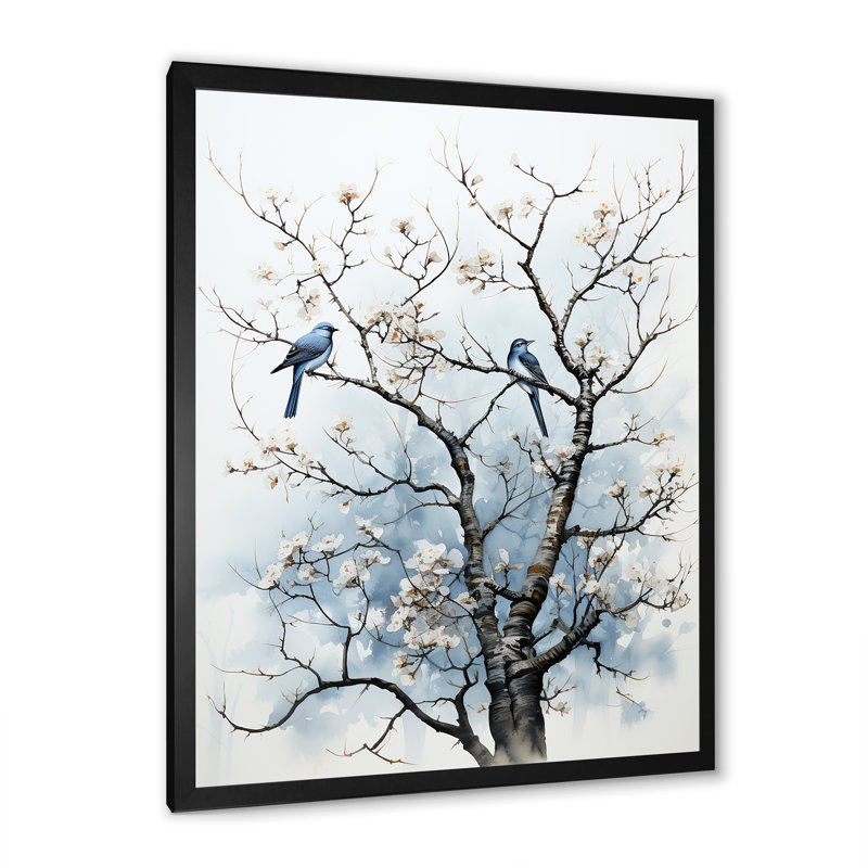 Arbre ombré dansant II - Art mural arbre monochrome, Cadre simple noir, H 20 po x l 12 po x P 1 po