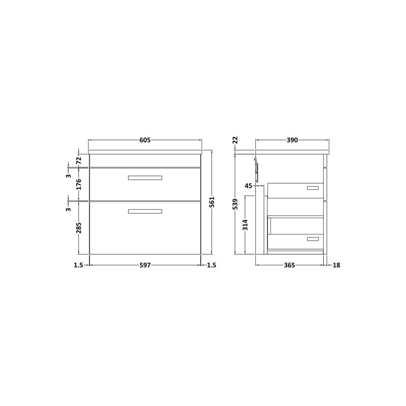 60.5 mm Single Double Bathroom Vanity Base, Charcoal Black