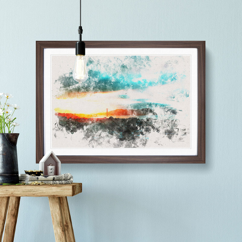 San Francisco Skyline - Picture Frame Painting Print, 33cm H x 45cm W x 2cm D, Walnut Framed Framed