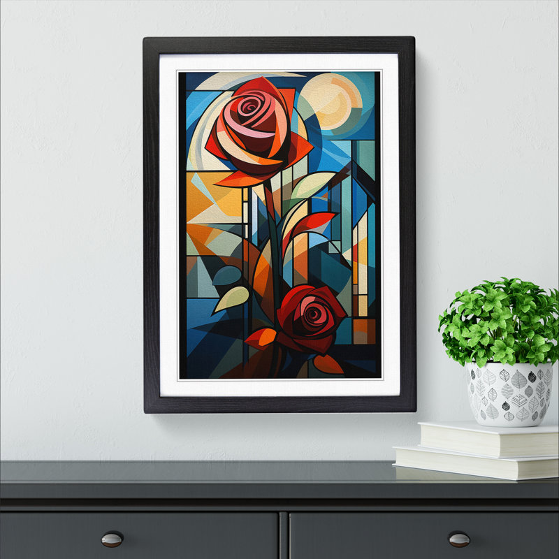 Rose Constructivism No.2 - Single Picture Frame Print on Wood, 64cm H x 46cm W x 2cm D, Black 
