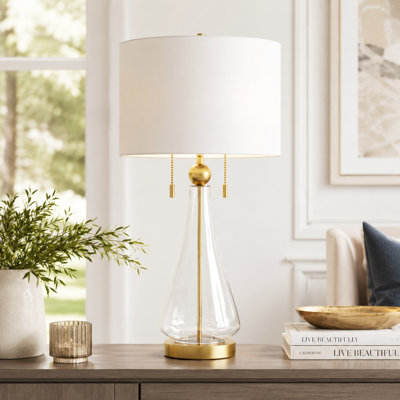  Lampe de table moderne en verre Glam 28 po Aadyn avec éclairage à DEL pour le salon de la chambre à coucher