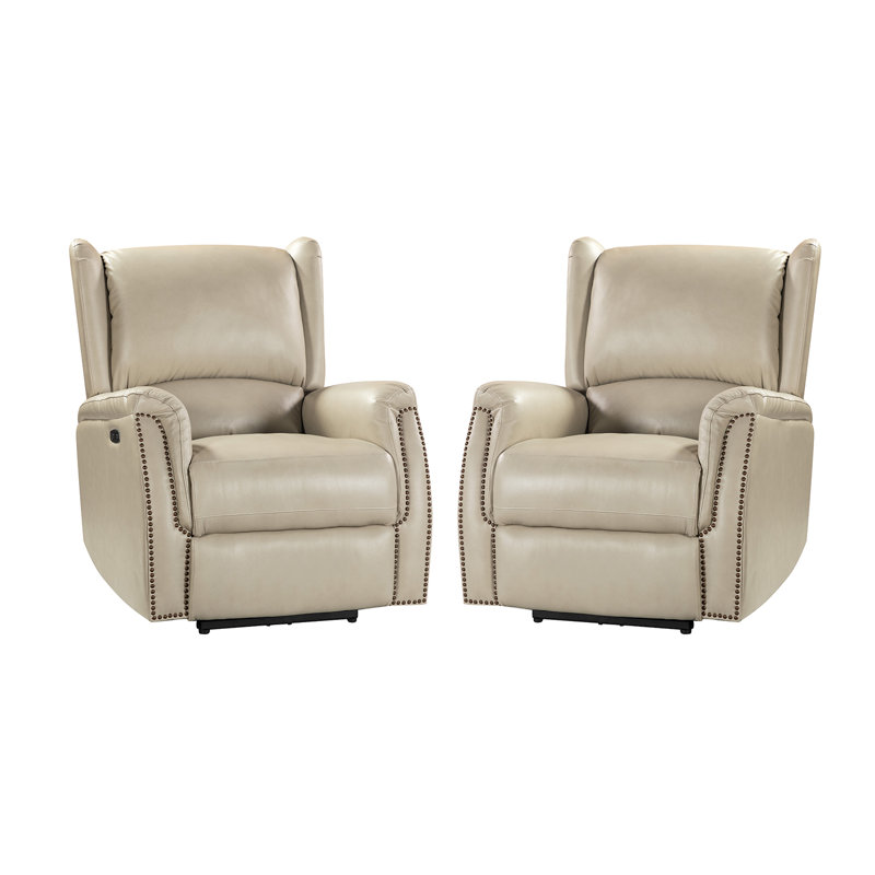 Fauteuil inclinable électrique en cuir véritable de 33,75 po de largeur, Cuir véritable beige