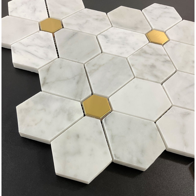 MFL Flowers Pattern Marble & Metal Novelty Mosaic Wall and Floor Tile