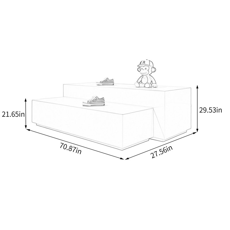 Table de présentation à 2 niveaux pour la vente au détail, H 29,53 po x l 70,87 po x P 27,56 po