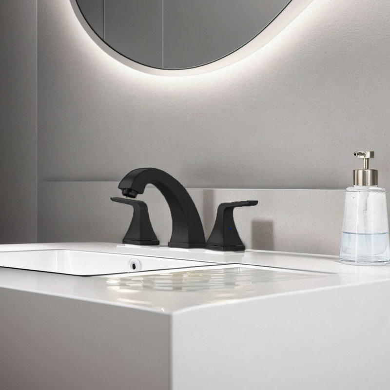 Robinet de salle de bain à 2 poignées avec bonde escamotable, Noir mat