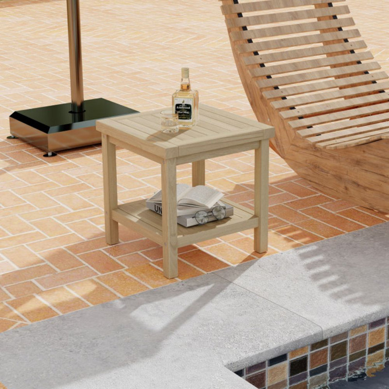 Millwood Pines 1 Pcs 2-tier Outdoor Side Table, Teak Wood End Table With Storage Shelf Natural