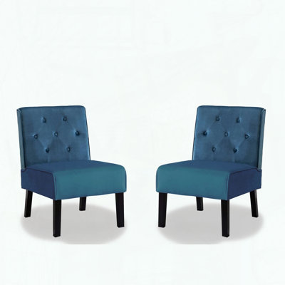 Ensemble de 2 chaises en velours sans accoudoirs - bleu - capitonné