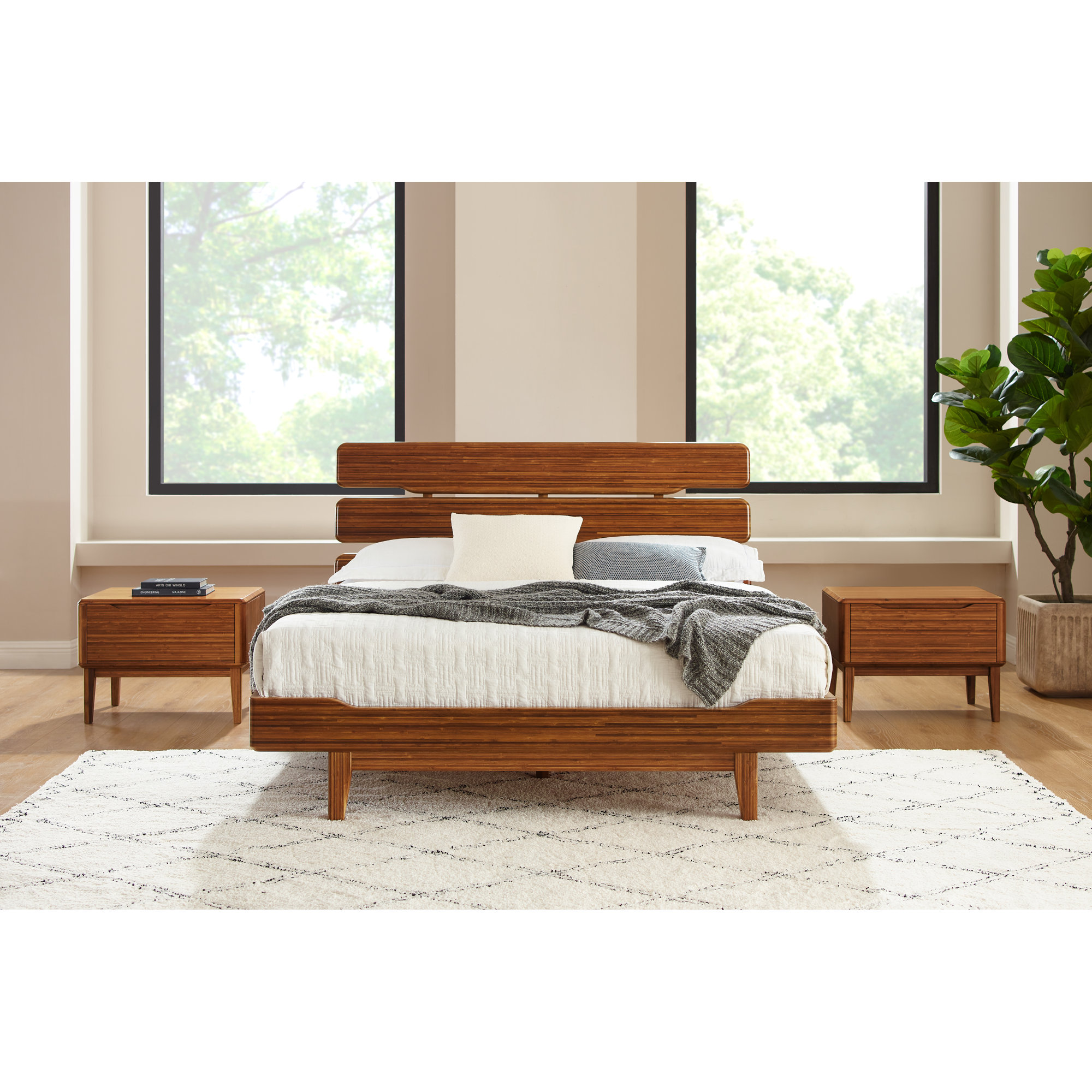 Lacey Solid Wood Slat Bed, Brown, Queen