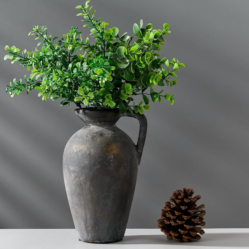 Vintage Bronze Terra Cotta Vase With Handle, 9.3'' Jug For Home Decor, Rustic Farmhouse Flower Arrangement Vase For Living Room, Bedroom, Or Office