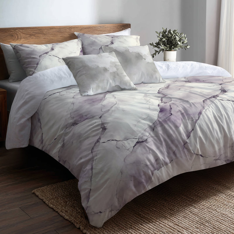 Ensemble de housse de couette et coussin décoratif Abstract Grey Marble Mist