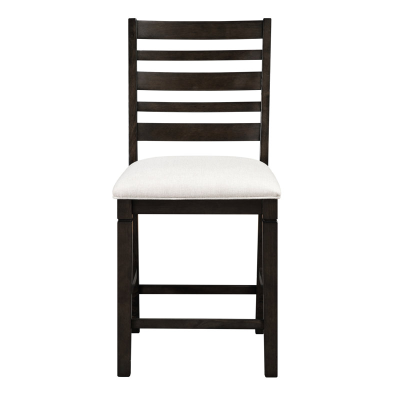 De 2 chaises de salle à manger à hauteur de comptoir classique à finition foncée, revêtement texturé beige, siège à roulement de charge de 250 lb, support