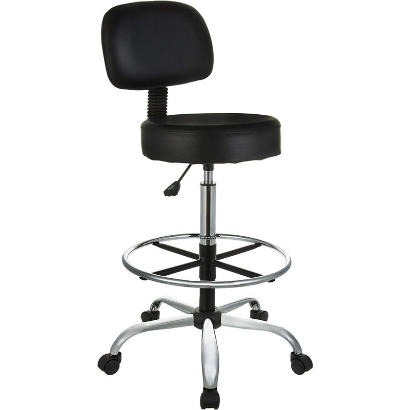 Tabouret de bar et de dessin réglable à usages multiples avec repose-pieds et roulettes - noir - hauteur comptoir / bar, siège pivotant, bureau roulant, spa ou tabouret de dessinateur