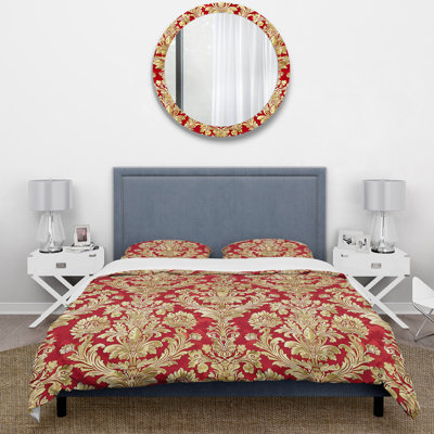 Red Gold Damask III - Ensemble de housse de couette damassé