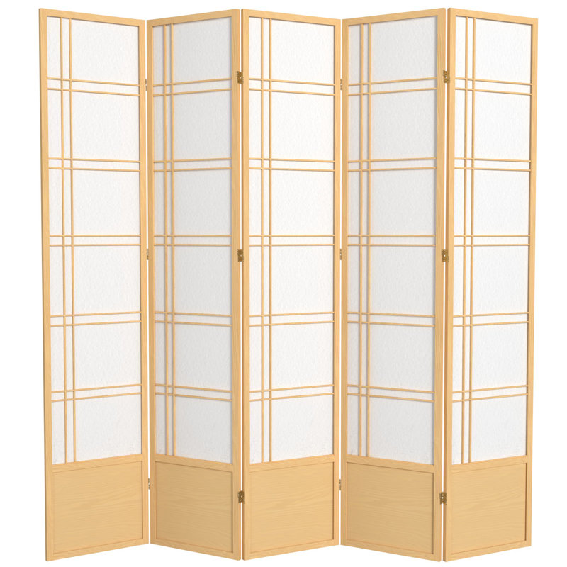 Cloison pliante Keitez, 5 panneaux, Naturel