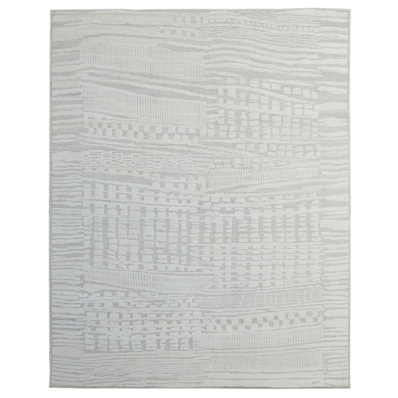 Wool Moroccan Area Rug in White, Rectangle 5' x 8'