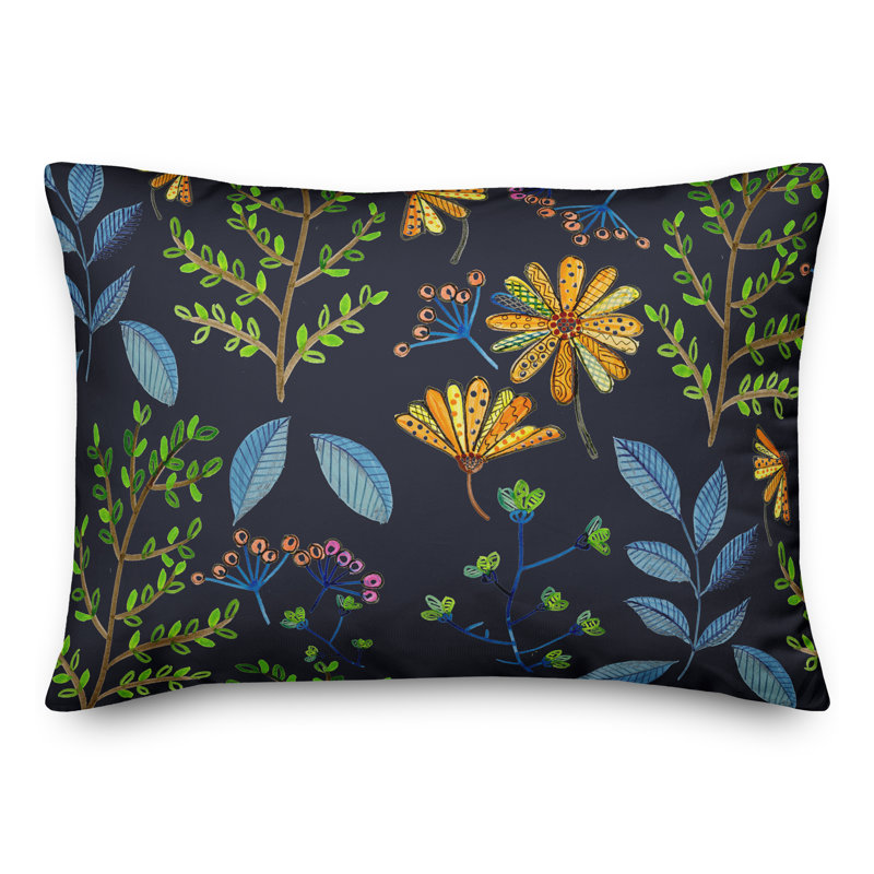 Floral Outdoor Reversible Throw Pillow, 14"H x 20"W, Navy