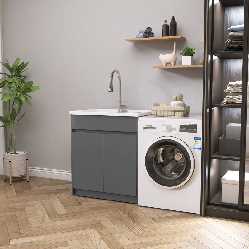 30" W X 22" D Freestanding Honeycomb Aluminum Laundry Sink Cabinet Stand Alone Laundry Bathroom Cabinet Drop-in Solid Surface Utility Sink