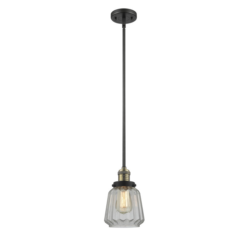 Luminaire suspendu en forme de cloche à 1 lumière Vinny, Laiton antique noir, Transparent, Ampoule DEL 6 watts Vinage