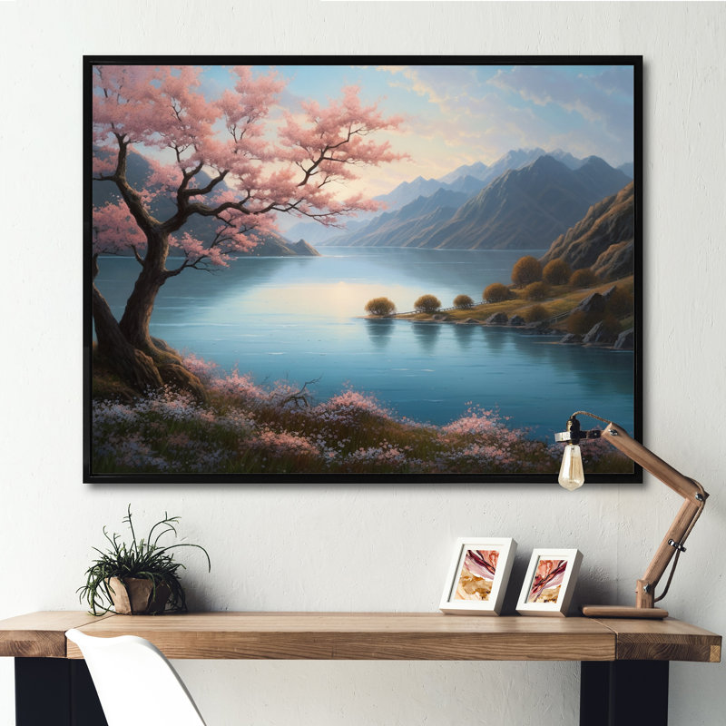 Naylene Cherry Blossom Trees par The Water III sur toile, H 30 po x l 40 po x P 1,5 po, Cadre flottant noir