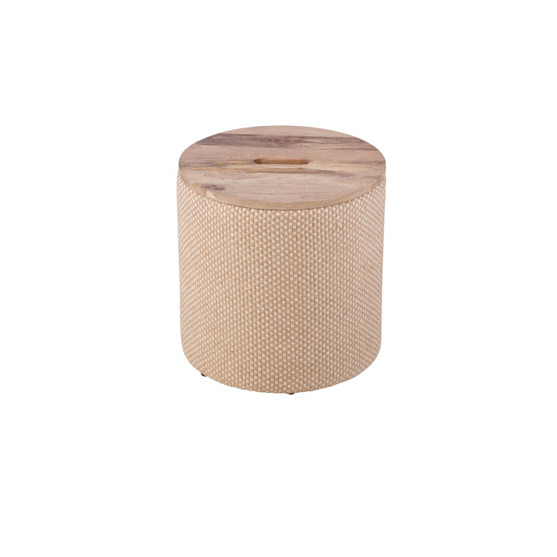 Elegant Beige 16" Round Storage Ottoman with Hidden Compartment, Jute, Tan
