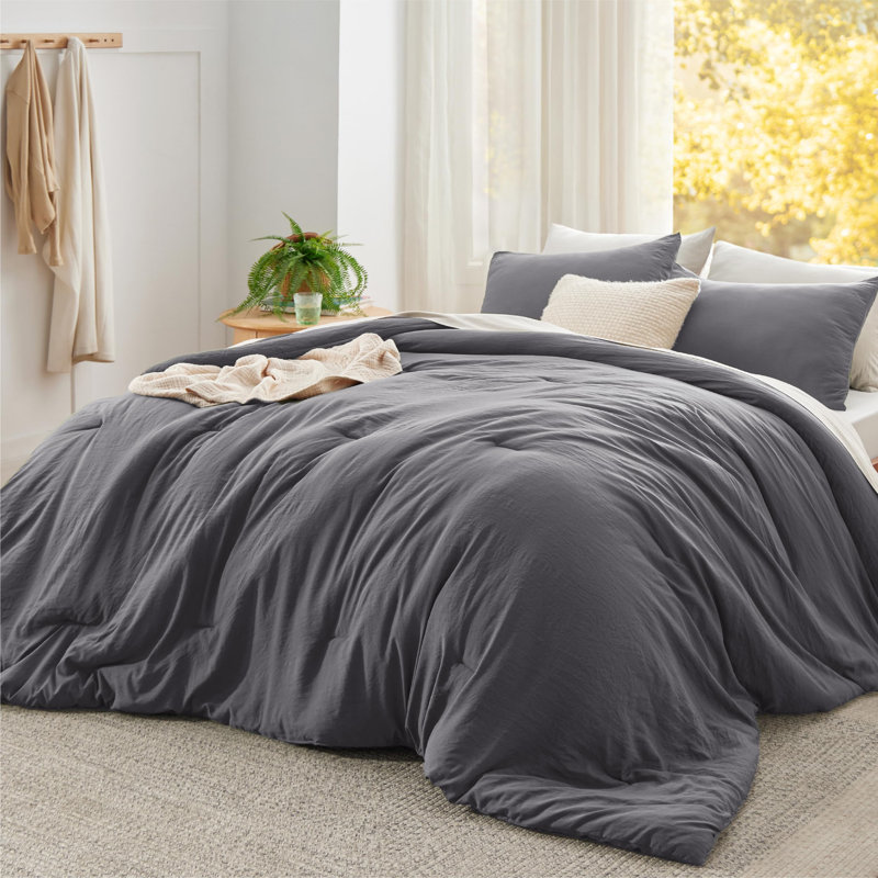 Bedsure Reversible Prewashed Comforter Set, Queen Comforter + 2 Standard Pillowcases, Dark Gray