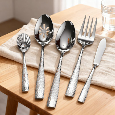 Ensemble de couverts martelés Louis 20/45/65, argenterie en acier inoxydable 18/10 avec bord carré, service pour 4/8/12, allant au lave-vaisselle