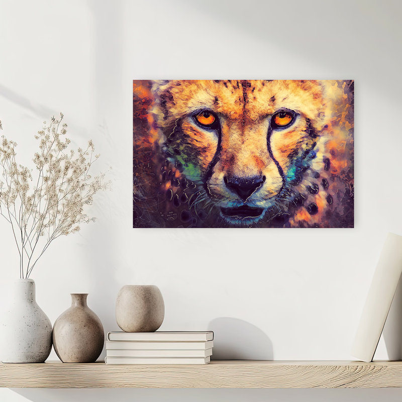 «Vibrant Cheetah Portrait», art mural contemporain, 12" H x 18" W