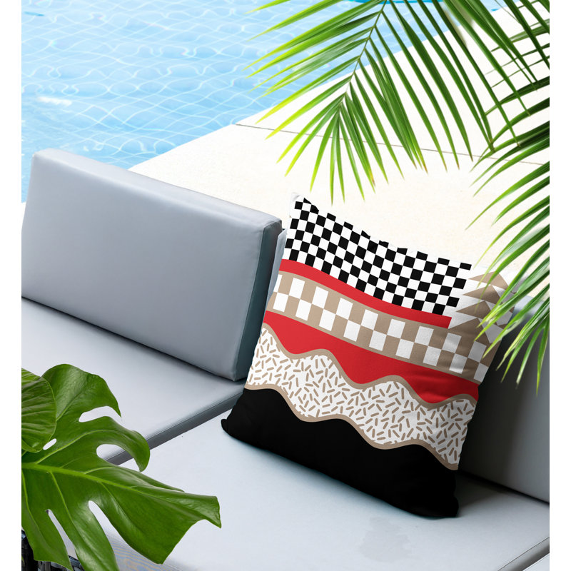 Coussin carré intérieur / extérieur Trix Abstract, Carré 16 po, Rouge