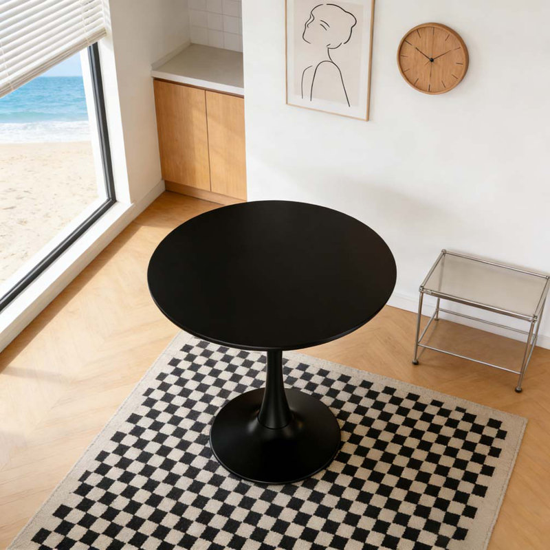 Modern Round Dining Table, Black