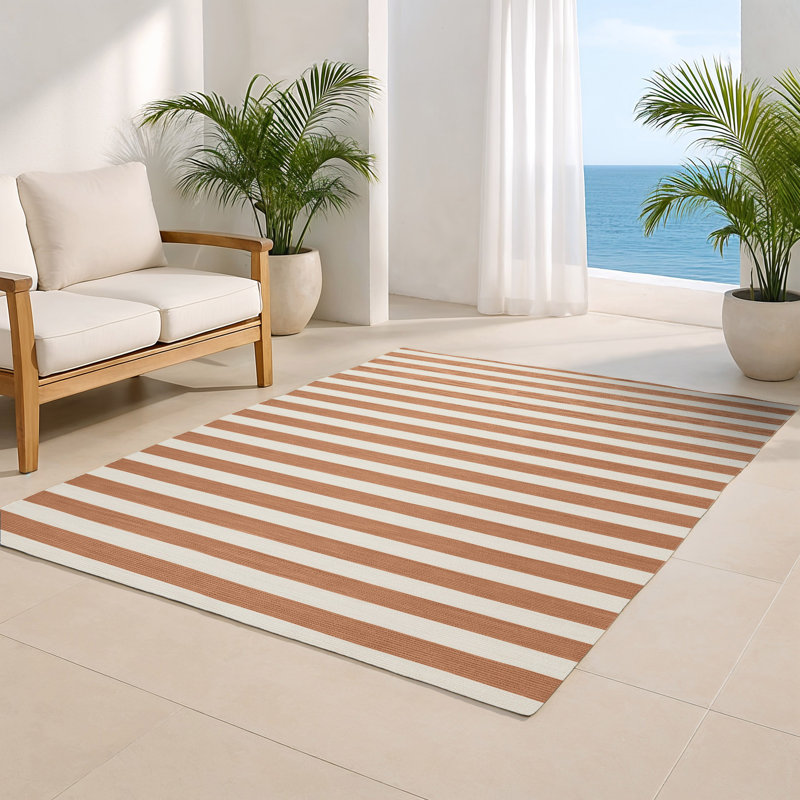 Tapis intérieur / extérieur beige HorizontalStripes, Rectangulaire 8 pi x 10 pi