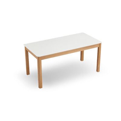 White+Burlywood Rectangular Stone+Solid Wood Butterfly Leaf  Dining Table