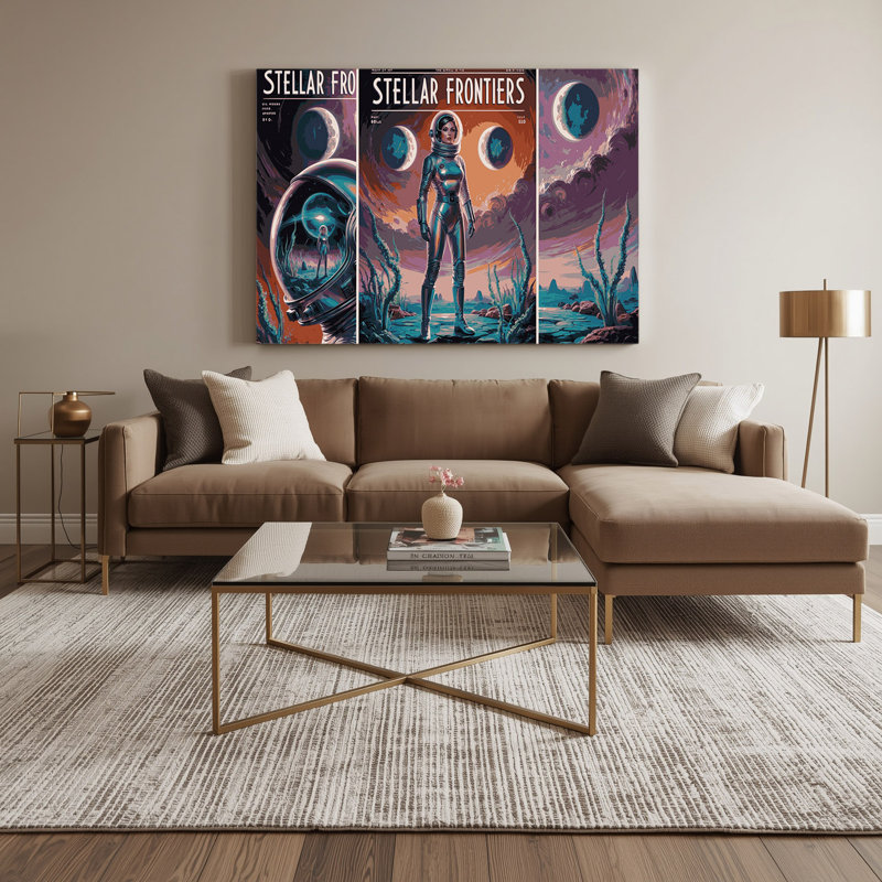 Art mural sur toile mauve, "Space Pulp sci fi magazine", H 12 po x l 18 po