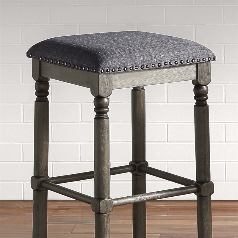 Tabourets de bar en bois Arnhem, ensemble de 2, style rustique chic avec tissu et fabrication solide, Gris, Brun